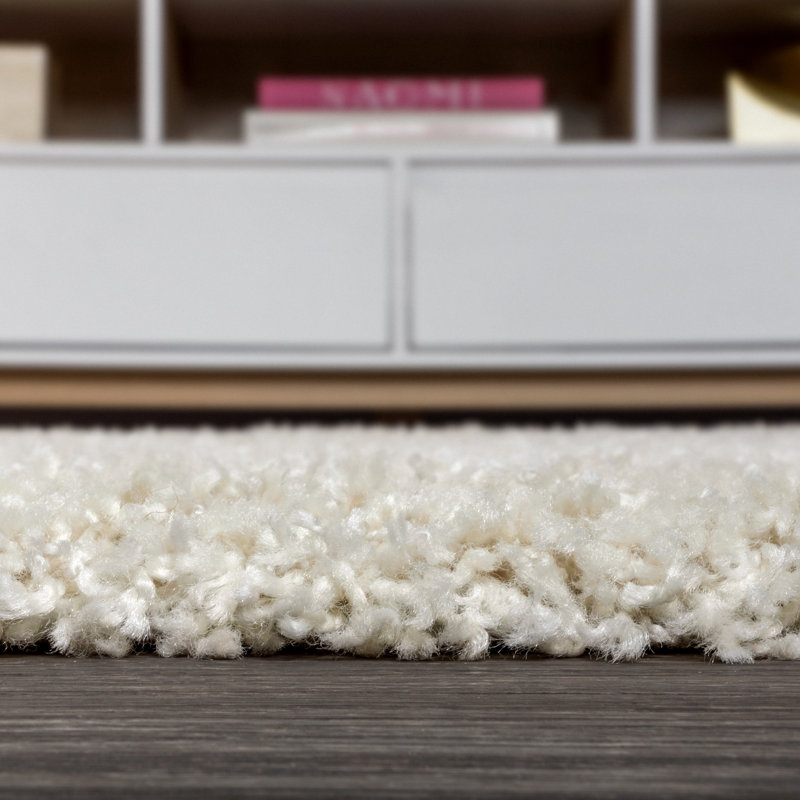 Felicdad Shag Plush Tassel Cream Rug, Runner 2'3" x 8'