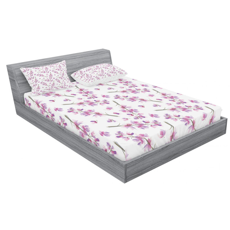 Microfiber Floral Sheet Set, Queen Sheet Set with Fitted Sheet