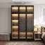 190cm Black 6-Door Wardrobe with Iron-Framed Tempered Glass Doors & LED