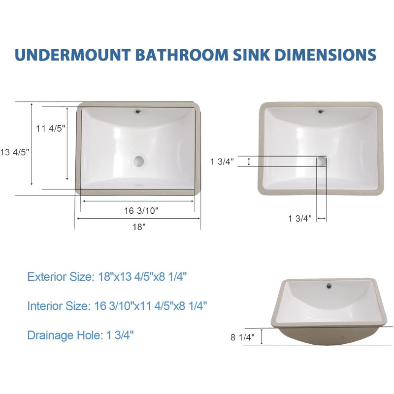 Undermount Bathroom Sink With Deep Basin, White Porcelain Rectangular Vessel Sink For Vanity, Easy To Clean And Install, Includes Mounting Clips