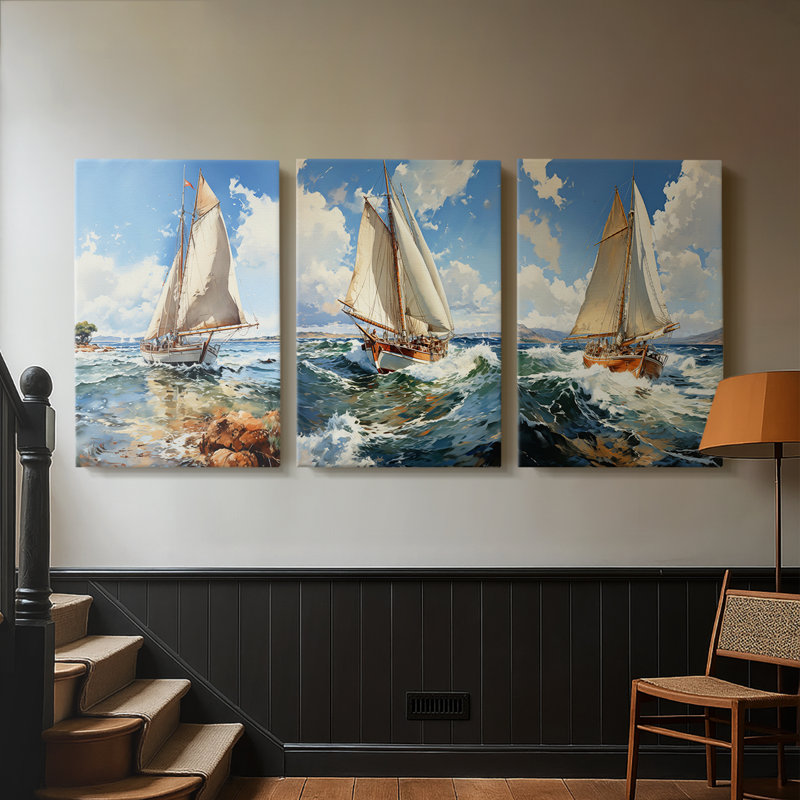 NAUTICAL Series CCCCXXV - Toile tendue avec châssis sur mesure - 3 pièces, H 18 po x l 36 po