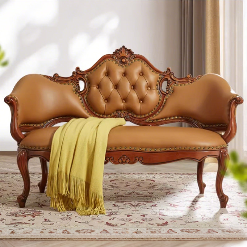 Fauteuil de princesse en cuir massif orange de style américain 55,12 po