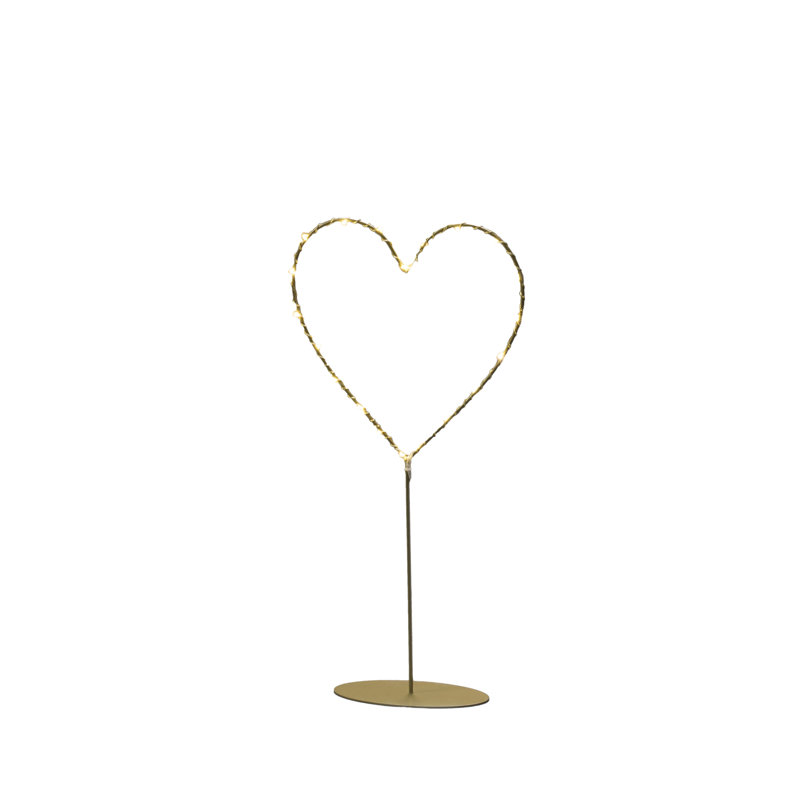 Heart LED Light with Timer - 40cm, 20 LEDs, Battery Operated, Gold