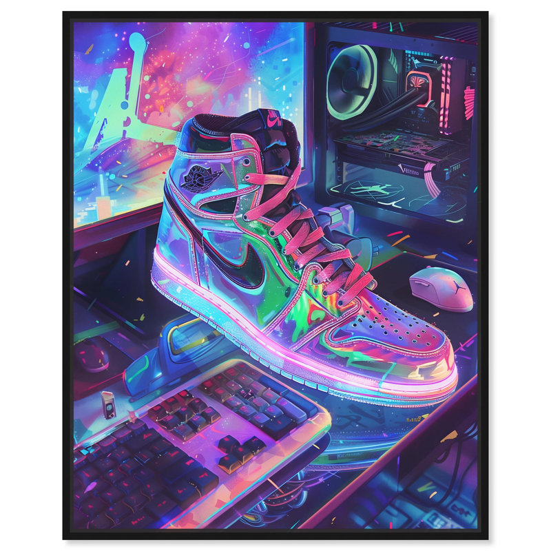Art sur toile PC Sneaker, H 21 po x l 17 po x P 1,8 po, Cadre flottant noir
