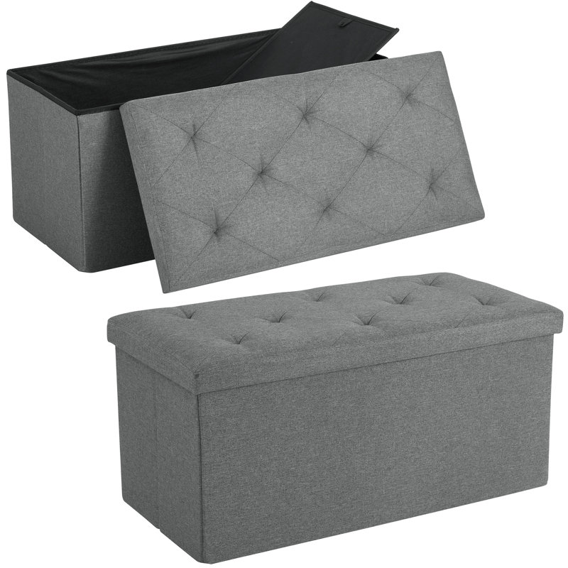 Benita Upholstered Ottoman, Dark Gray Polyester Blend