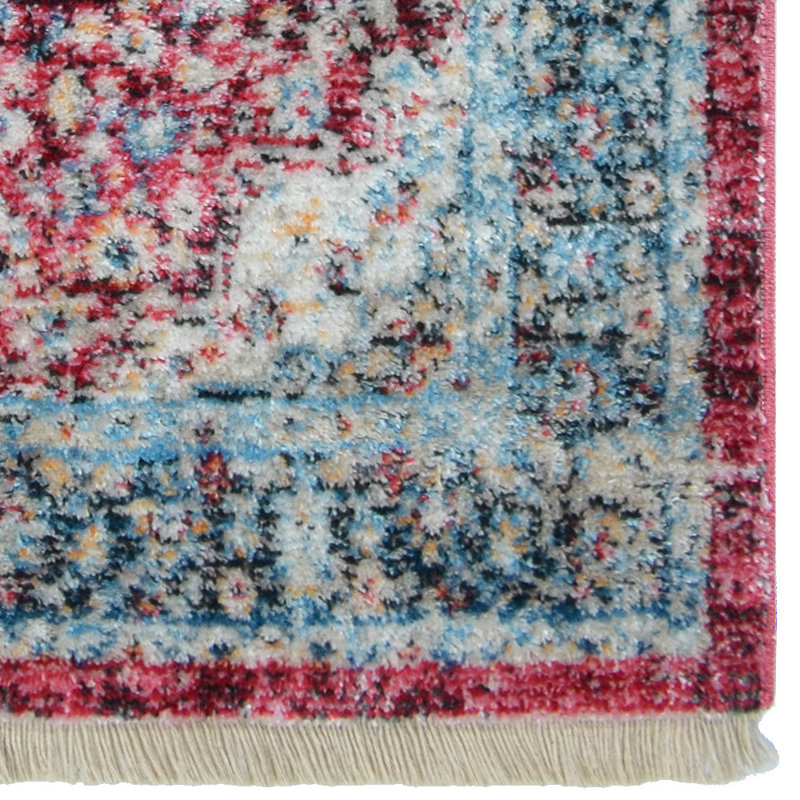 Tapis rectangulaires en polyester fabriqués à la machine Crayton - couleur rouge, motif oriental, tapis à faible épaisseur faits à la machine pour le salon, la chambre à coucher