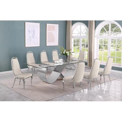 Ensemble de salle à manger en verre trempé avec chaises d'appoint en tissu Boucle