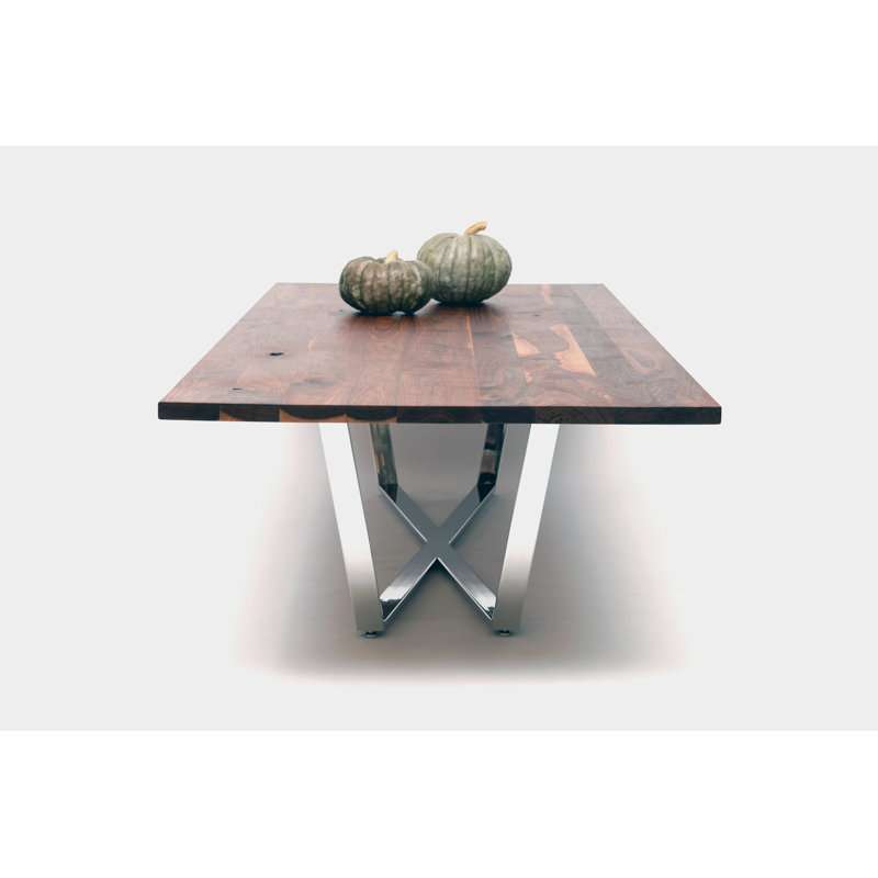 Gax Walnut Wood Dining Table, 36" W x 108" L, Polished Stainless Steel