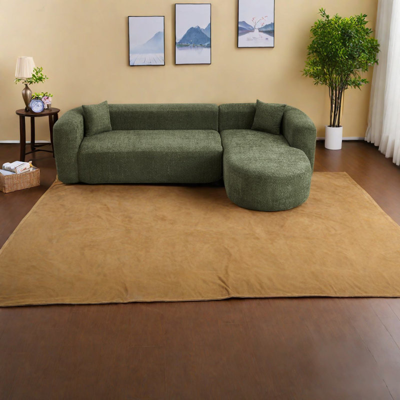 Canapé modulaire vert luxueux, tissu chenille, conception de nuage moderne pour le salon