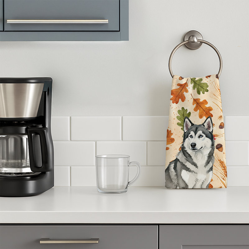 Serviette de cuisine grise et blanche Malamute Heirloom, Malamute d'Alaska gris et blanc