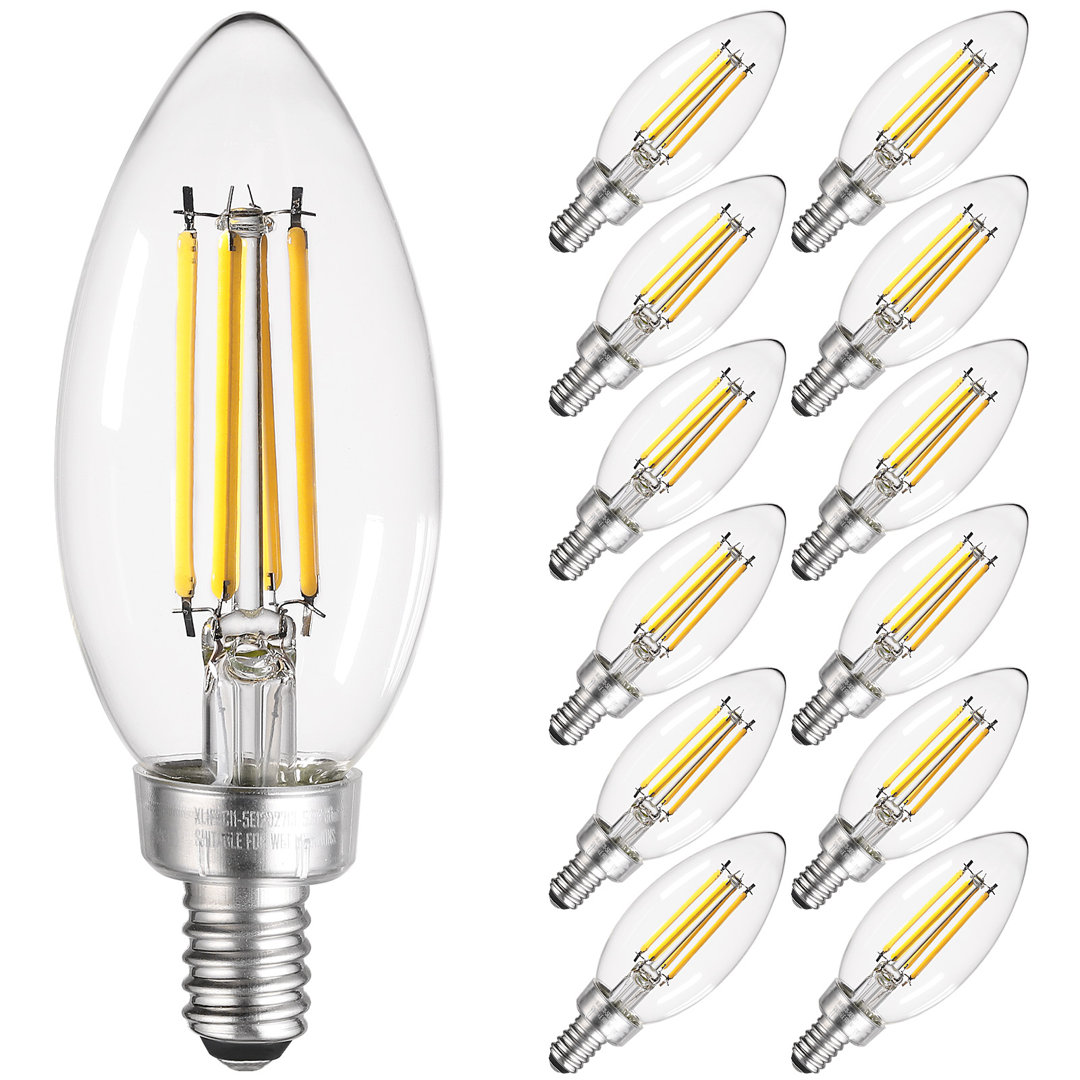 5.5 Watt (60 Watt Equivalent), C11 LED, Dimmable Light Bulb, Warm White (2700K) E12/Candelabra Base (Set of 12) TORCHSTAR