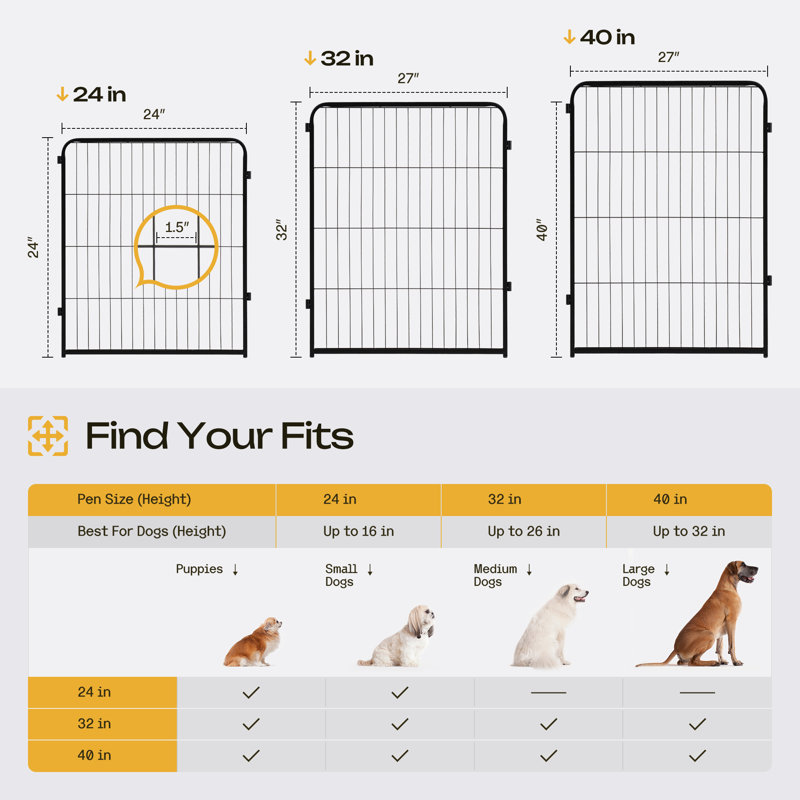 Parc pour chien d'intérieur, clôture pour chien 8 panneaux 32 po, parc pour chiots, enclos pour lapin, cage portative pour maison / véhicule récréatif / camping / jardin