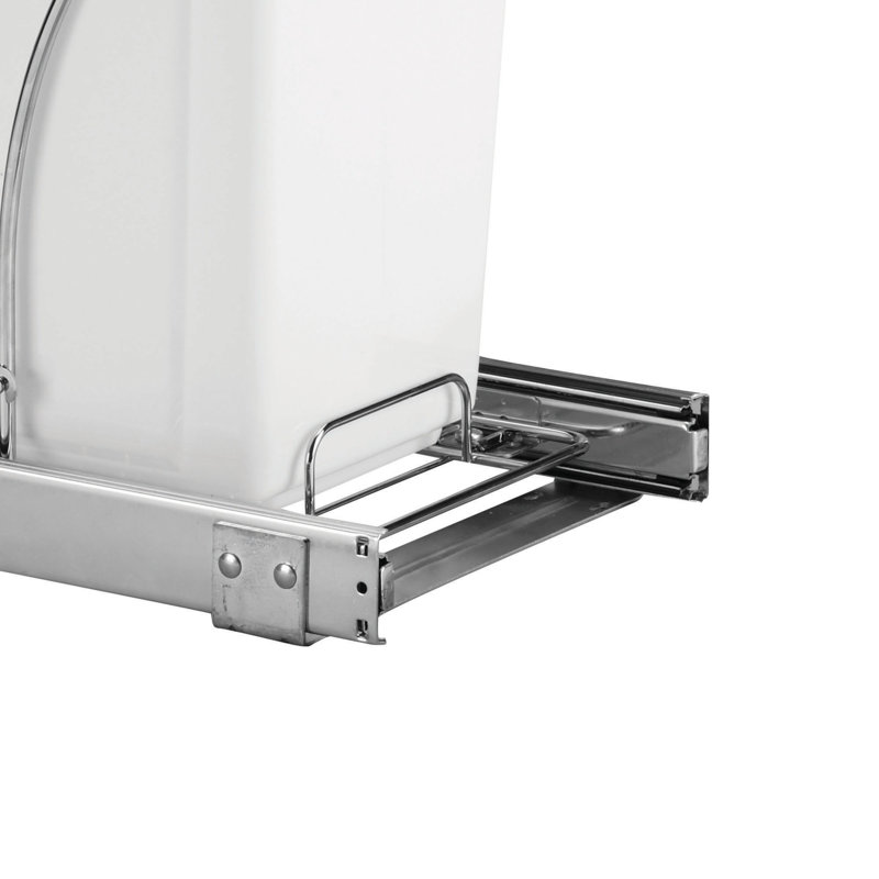 Glidez Pull‑Out Single Trash Can with Chrome‑Plated Steel Base and 5‑Gallon Bin, 5 (Gallons), White