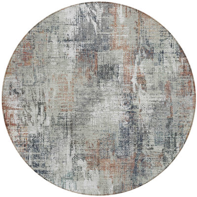 Tapis extérieur rond lavable abstrait 8 pi gris et cuivre taupe