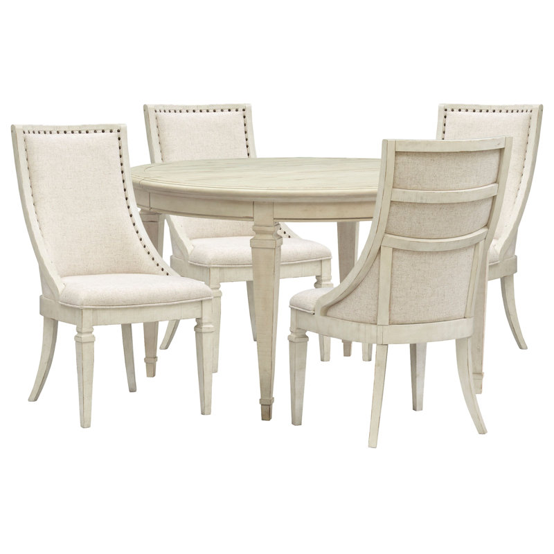Extendable Round Dining Table With 4 Arm Chairs Server And Dining Cabinet, 7 Pieces: Table, 4 Chairs, Server, Cabinet, White