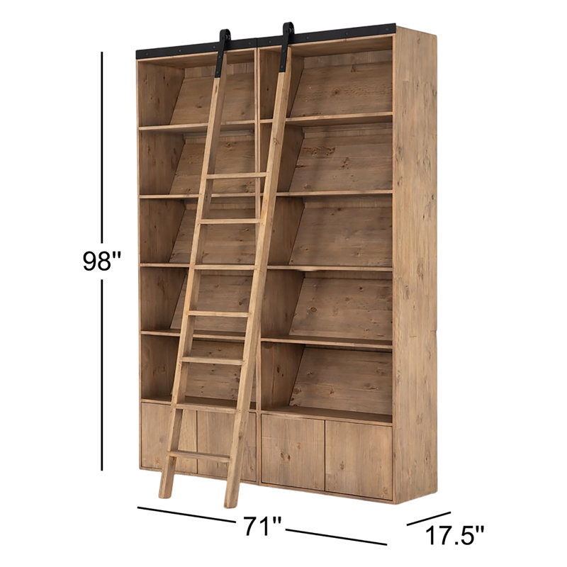 Bane Solid Wood Bookcase, Smoked Pine