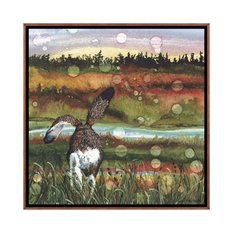 "Lolloping" par Maggie Vandewalle-reproduction d’art, H 37 po x l 37 po x P 1,5 po, Toile avec cadre en bois brun classique