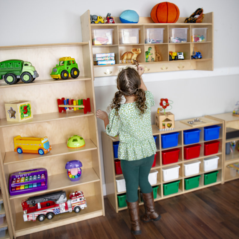 Birch Plywood Wall Hanging Cubby Storage with Hooks and Translucent Trays