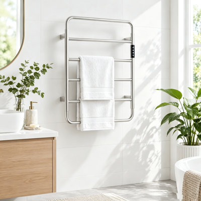 Modern Wall Mounted Electric Towel Warmer with Temperature Display, Plug in or Hardwired