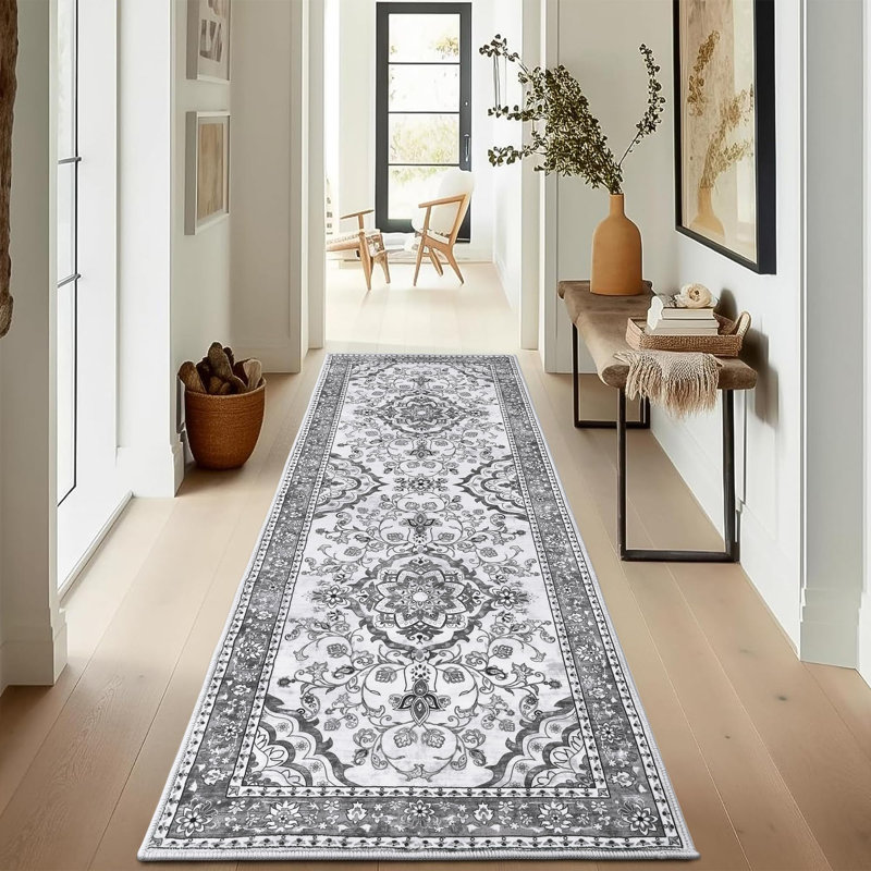 Floral Flatweave Area Rug, Runner 80 x 200cm