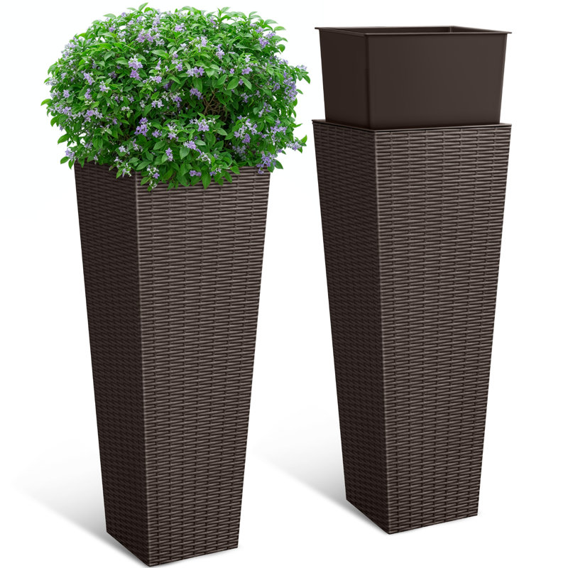 2-Piece Tapered Planter Box Set , Brown, 32" H x 11.6" W x 11.6" D