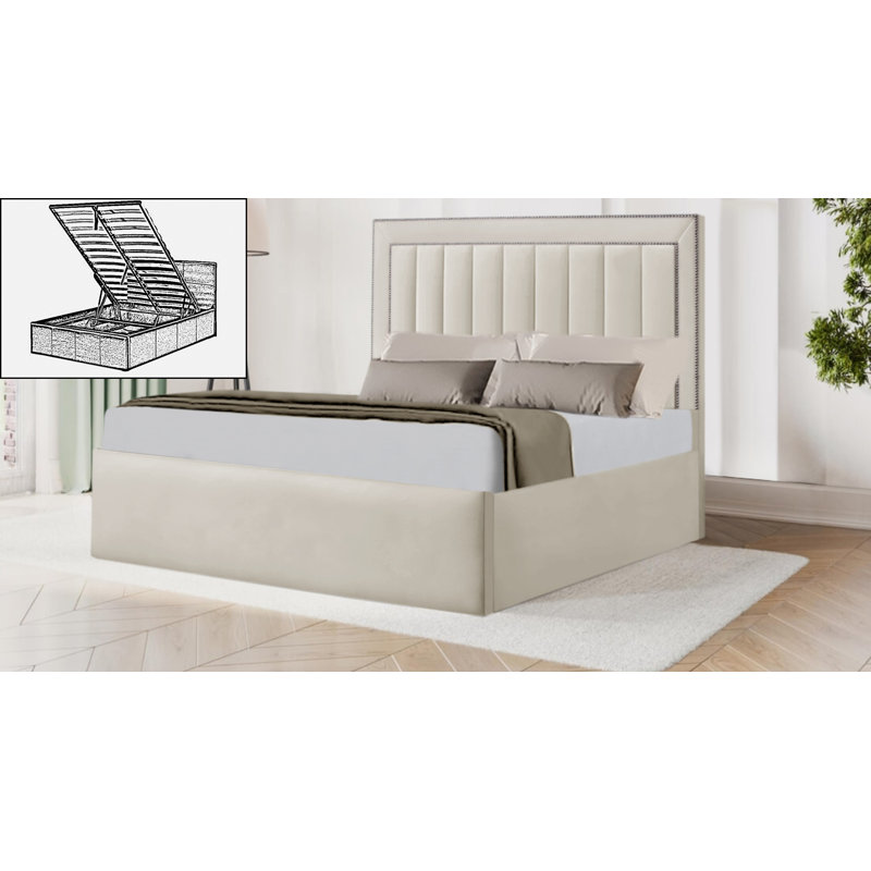 Azarae Upholstered Ottoman Storage Bed, Cream, Single (3')
