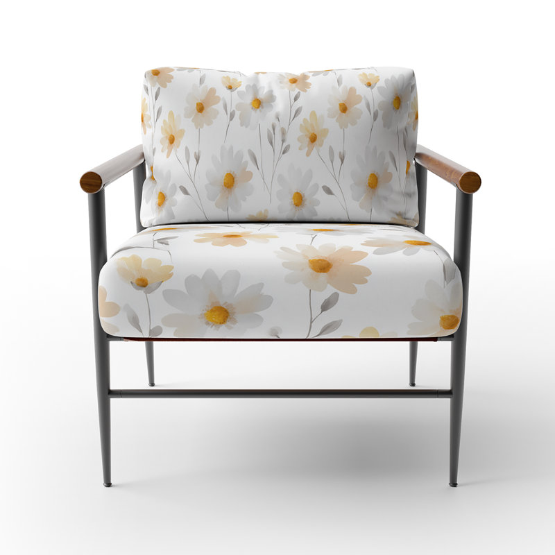 Chaise rembourrée Country Daisy Sunshine, Bras ronds bruns
