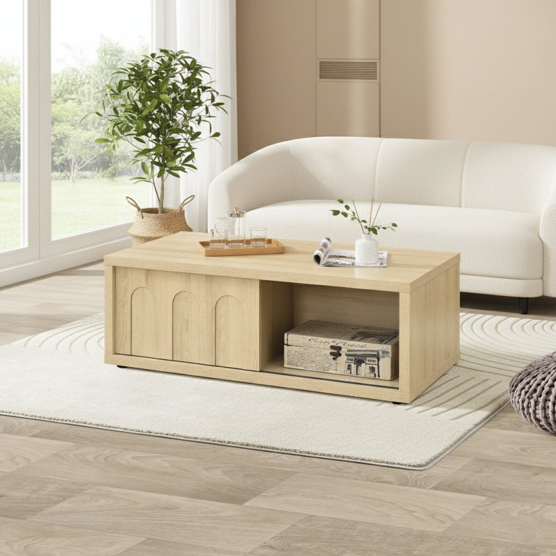 Table basse avec porte coulissante en chêne naturel moderne 39,4 po Abdullah