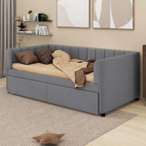 Shanav Twin Size Upholstered Daybed with Ergonomic Design Backrest and 2 Drawers