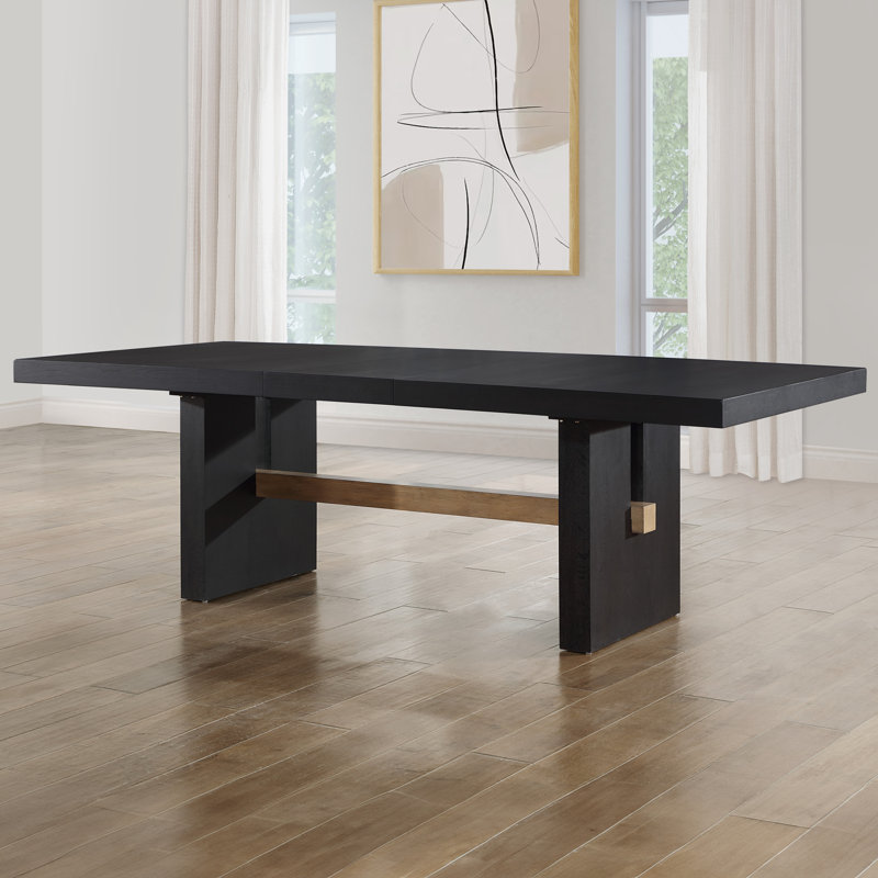 Table de salle à manger Rickye, Plateau noir / base noire / brune