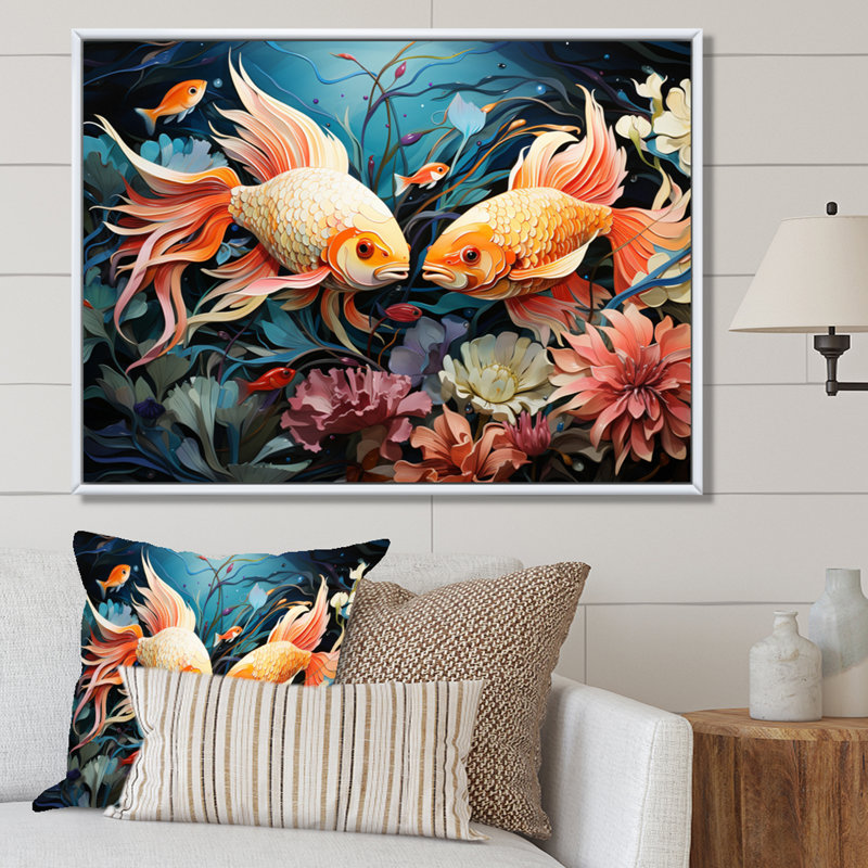 «Fishing Whimsical Waters III» - reproduction, H 12 po x l 20 po, Cadre flottant blanc