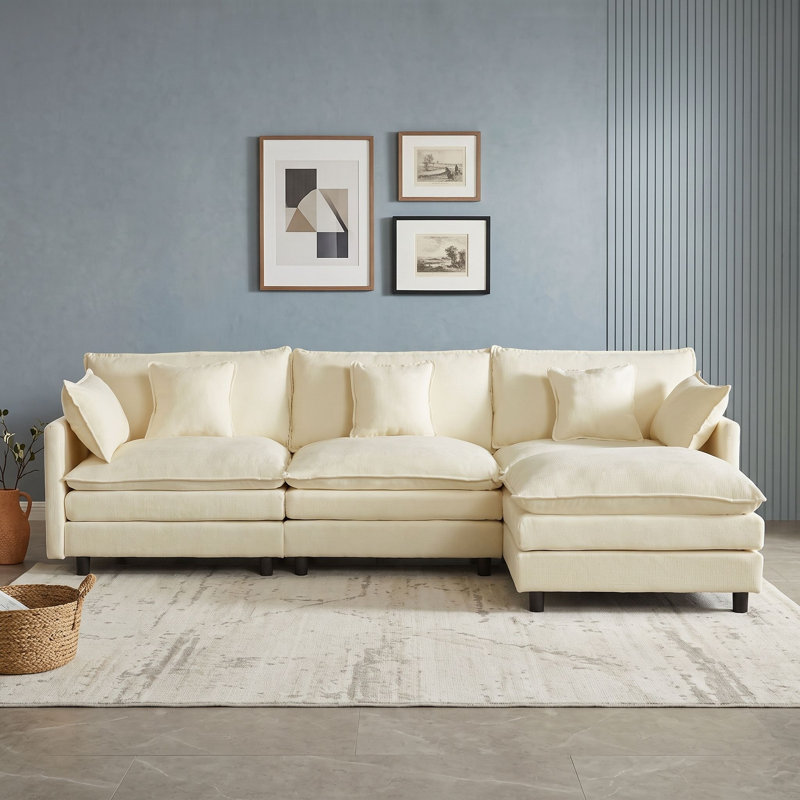 Canapé modulaire en L avec repose-pieds mobile, Beige