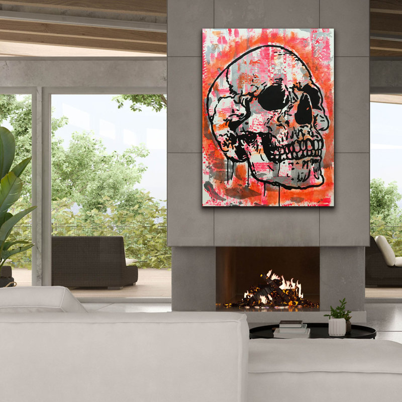 «Orange Skull» par Dean Russo Studios, art mural sur toile, H 54 po x l 40 po x P 1,5 po