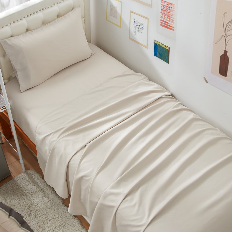 Double Brushed Microfiber Twin XL College Sheet Set, Oat Milk