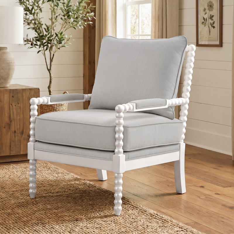 Fauteuil d'appoint en bois massif Millissa Farmhouse, Blanc / blanc lime