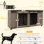 Meuble pour chien de 71 po en noyer avec cloison amovible pour 2 petits / 1 grand chien, tablettes de rangement et cage de table à porte coulissante double
