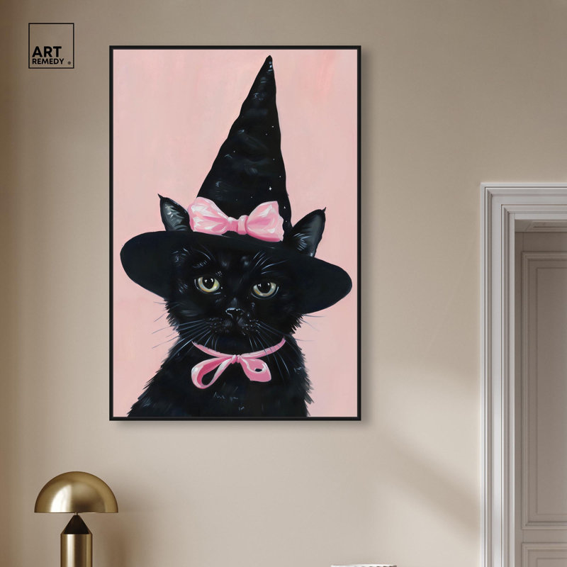 Adorable décoration de chat d'Halloween, reproduction d'art sur toile par Art Remedy, cadre noir, 10 x 15, H 46 po x l 31 po