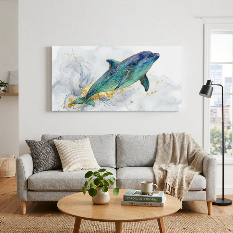 Ensemble de 1 tableau sur toile représentant un dauphin, L 32 po x H 16 po, Wrapped Canvas