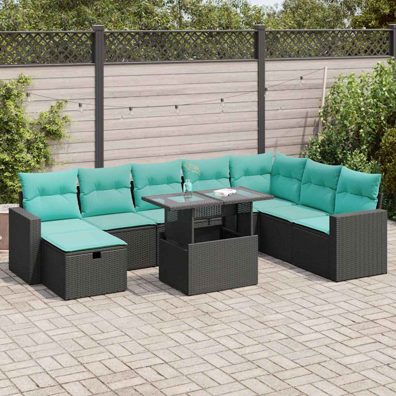 Ensemble de canapé de patio 9 pièces avec coussins en rotin polyacacia