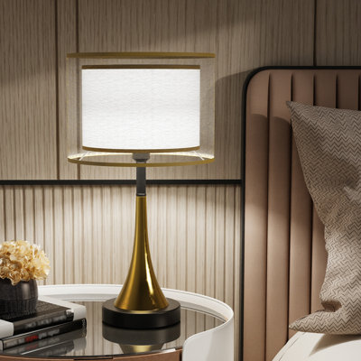 18.5in Vintage Table Lamp Pc Gold Lampshade For Living Room, With Plug