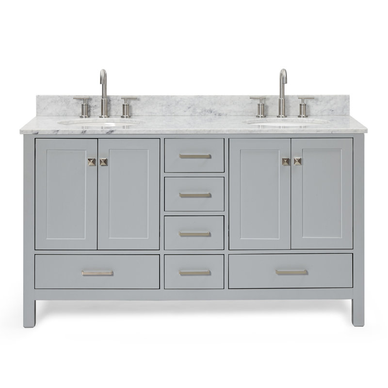Ensemble de meuble-lavabo double 61 po Flynt, gris, Nickel brossé
