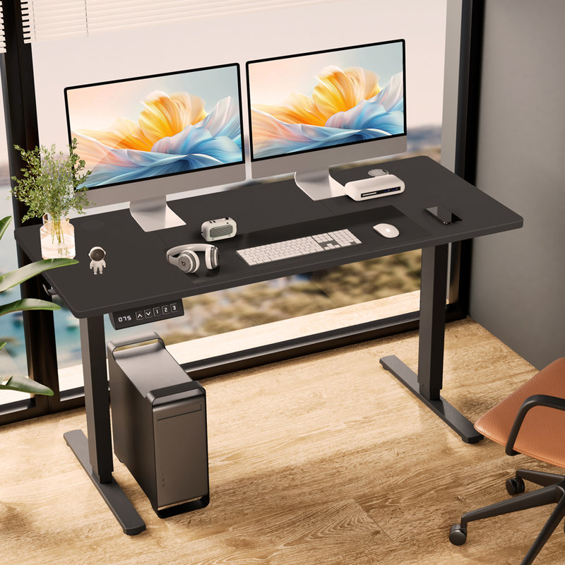 Standing Desk Adjustable Height 63 x 24 Inch Electric Computer Stand Up Desk with 3 Memory Presets, T-Shaped Bracket, Black
