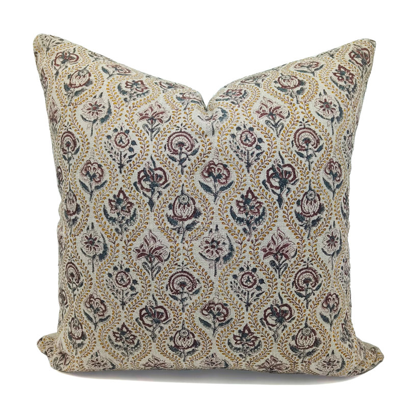Fabdivine Handmade Linen Block Print Throw Pillow Cover Decorative Cushion for Sofa & Bed, 14" x 20"