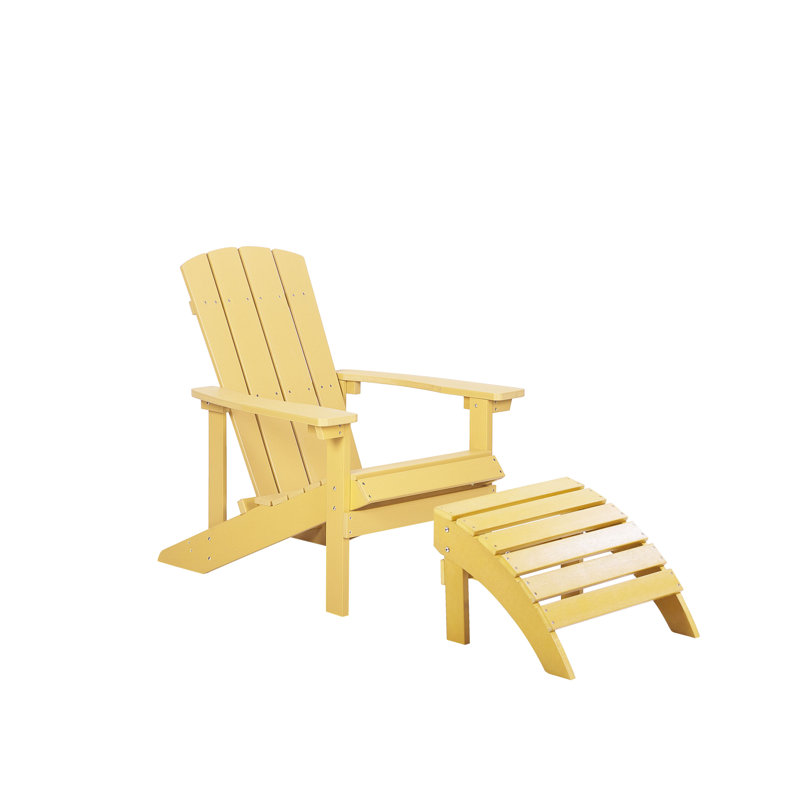 Jaelyn Acacia Foldable Outdoor Adirondack Chair With Ottoman, Yellow