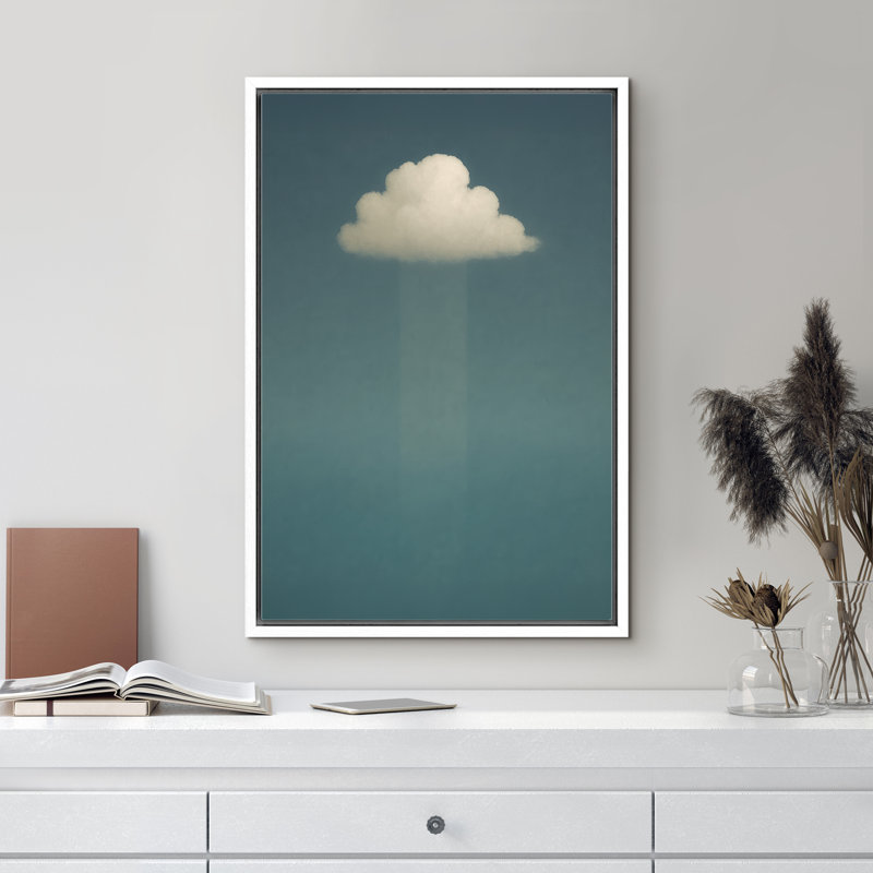 Nuage minimal sur fond bleu, décoration murale moderne, impression sur toile encadrée, H 24 po x l 16 po x P 1,5 po