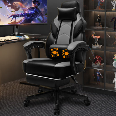 Adjustable Reclining Gaming Chair, Ergonomic Faux Leather Swiveling PC & Racing Computer Chair with Footrest and Lumbar Support