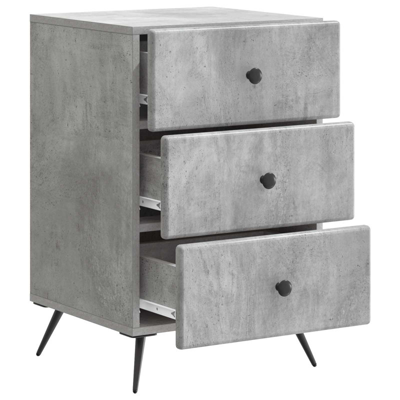 43cm W Manufactured Wood Bedside Table, Concrete Grey