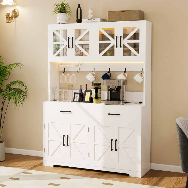 Bahut 71 "avec prise de courant - armoire de cuisine avec lumières Bluetooth RVB et supports de rangement pour porte