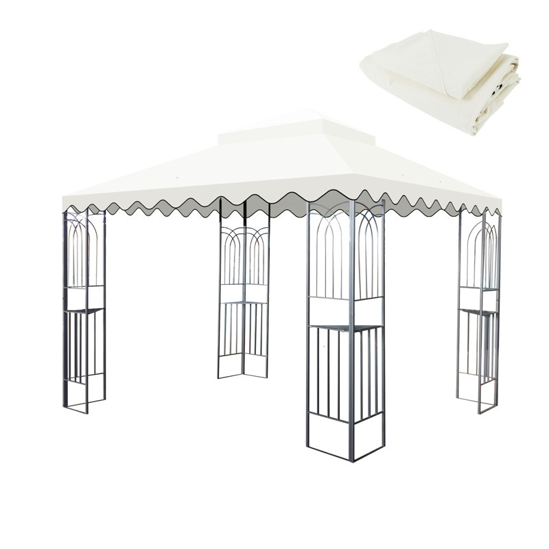 Auvent de remplacement pour abri de jardin d'extérieur 10 x 10 pi, toit ondulé à deux niveaux avec toit ondulé (bordure non incluse) - BRUN