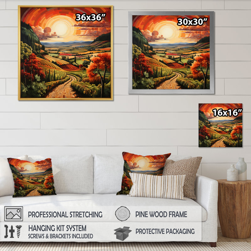 «Orange Green Vineyard Rows Of Ruby II», reproduction sur toile, H 24 po x l 24 po x P 1 po, Toile tendue